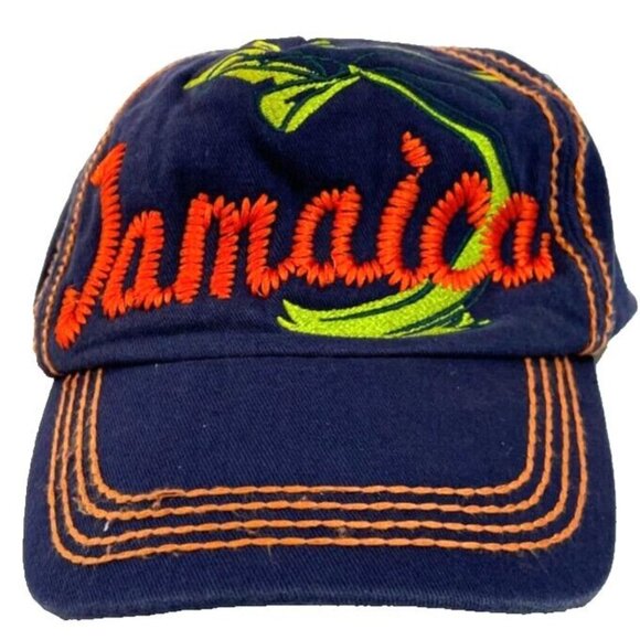 Unbranded Accessories - Jamaica cap waves palm tree orange green on navy blue embroidered adjustable